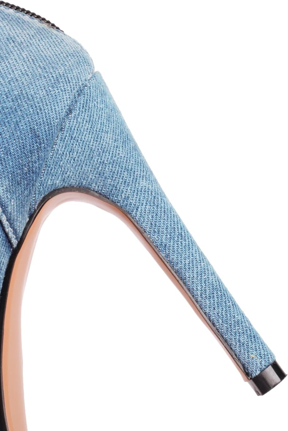 Chic Denim Peep Toe Heeled Sandals with Ankle Strap 