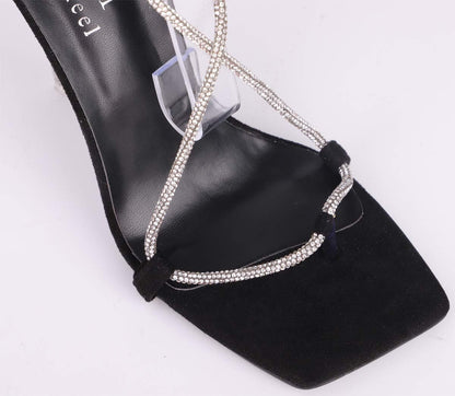 "Sparkle and Shine with LU01 Diamante Lace-Up Stiletto Heels"