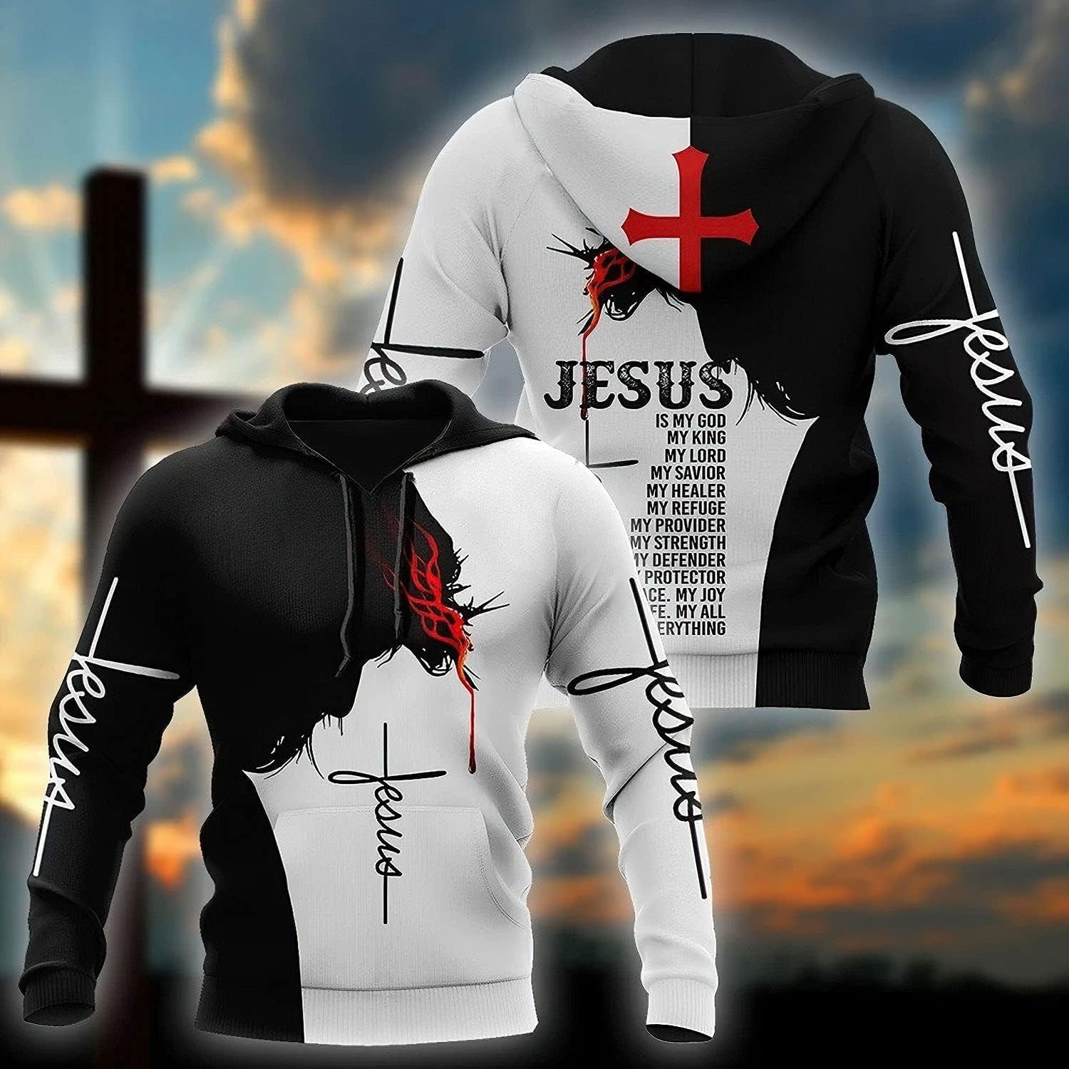 "Divine 3D Jesus Hoodies: Unisex Praying Hands Sweatshirt with King Print - Spread the Good Word in Style!"
