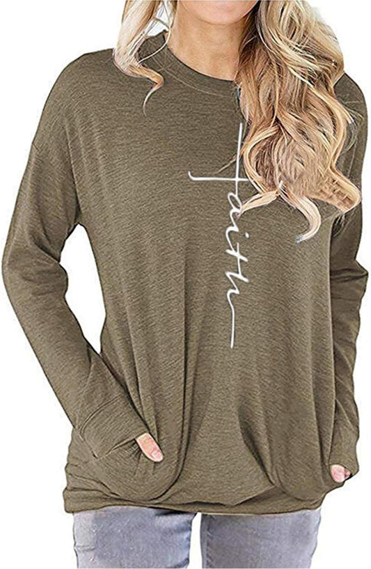 Women's Casual Printed Sweatshirt with Pocket - Faithful Style