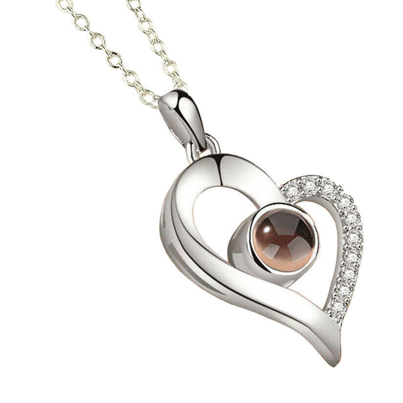 Silver Rosegold Plated 100 Language I Love You Projection Heart Pendant Necklace