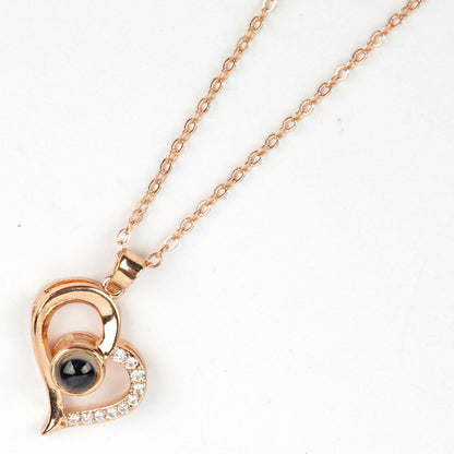 Silver Rosegold Plated 100 Language I Love You Projection Heart Pendant Necklace